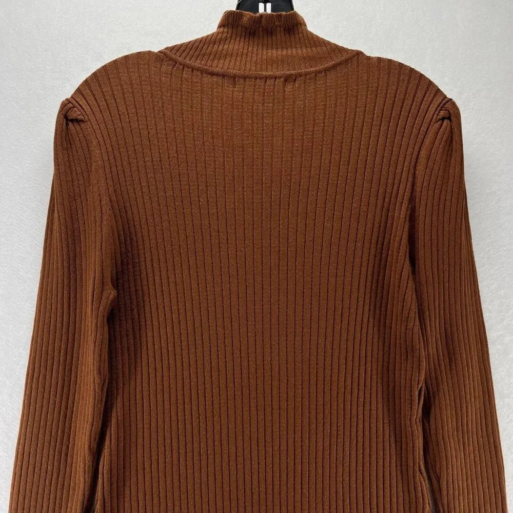 Hooked Up Sweater Dress Sz XL Ribbed Bodycon Mini Mock Neck Long Sleeve Brown - Picture 5 of 11